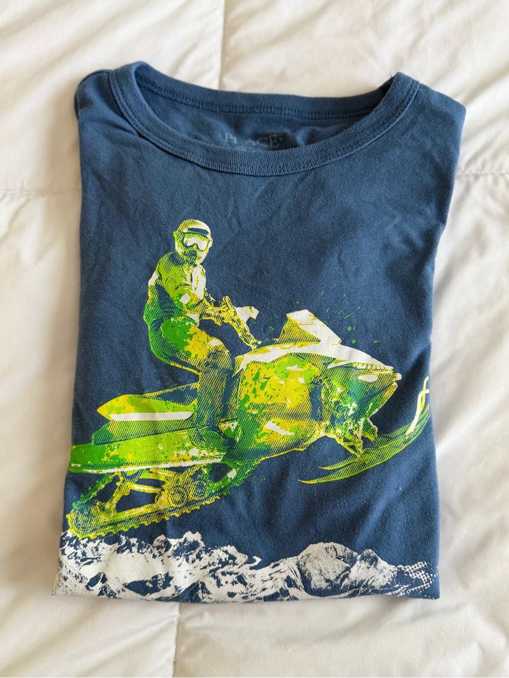 The Children's Place Navy Tee with Neon Green Snowmobile Graphic